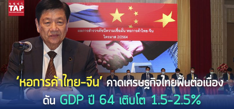 หอการค้าไทย-จีน เปิดผลสำรวจดัชนีความเชื่อมั่นเศรษฐกิจไทยไตรมาส 2 เติบโตต่อเนื่อง ดัน GDP ปี’ 64 โต 1.5-2.5%